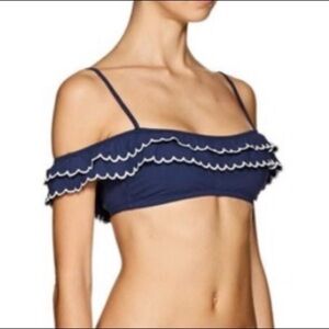 Kisuii Issa Bikini Ruffle Top Blue White